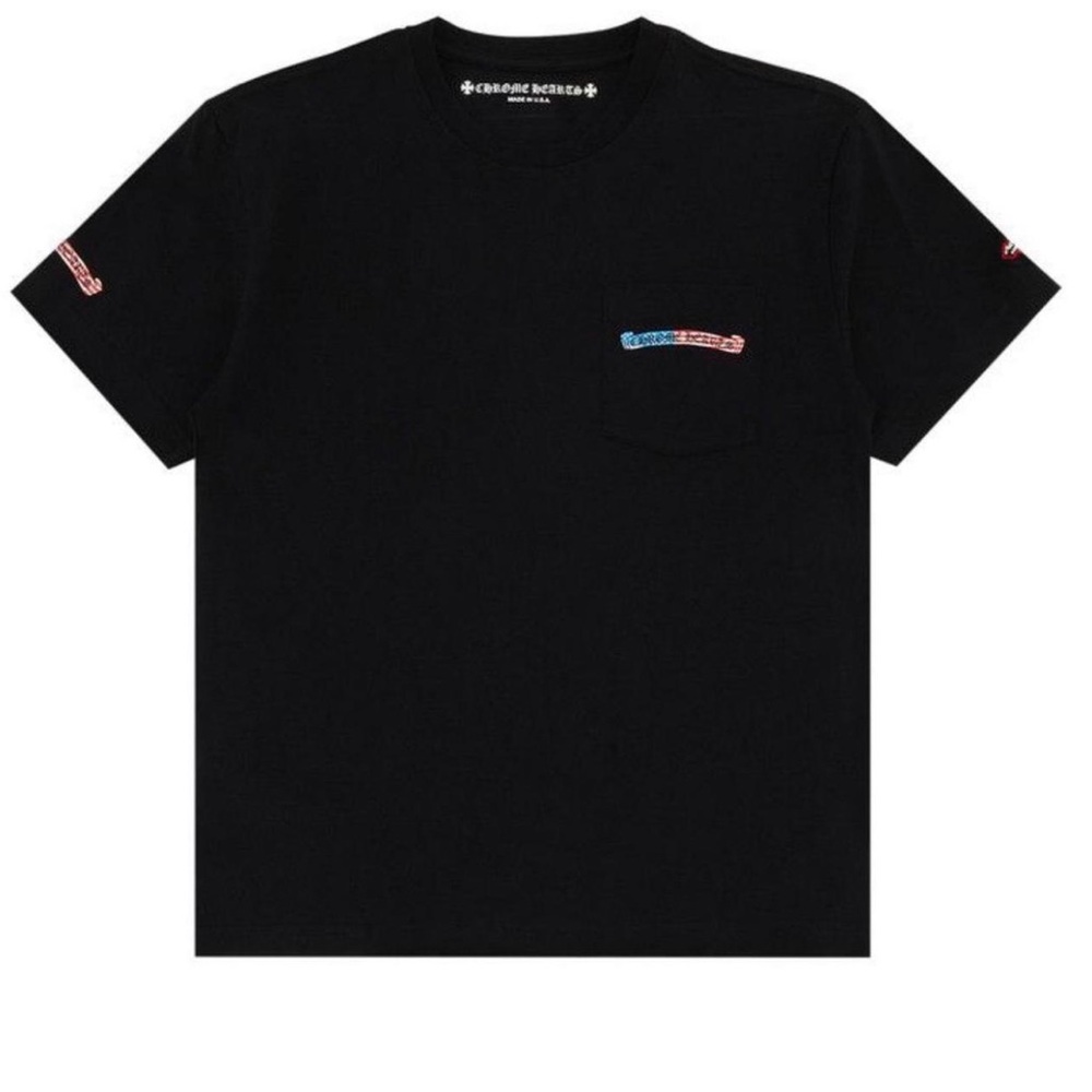Chrome Hearts Black Pocket Tee with Red & Blue Accents